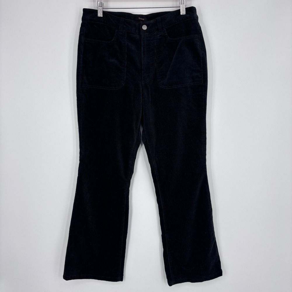 Quince Stretch Corduroy Flare Pants Women 10 Black High Rise Organic Cotton